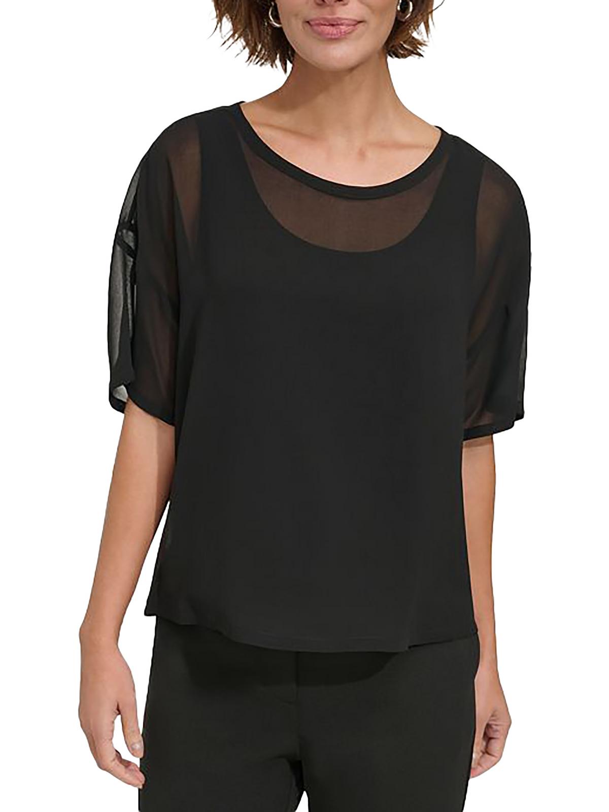 DKNY Womens Chiffon Scoop Neck Shell